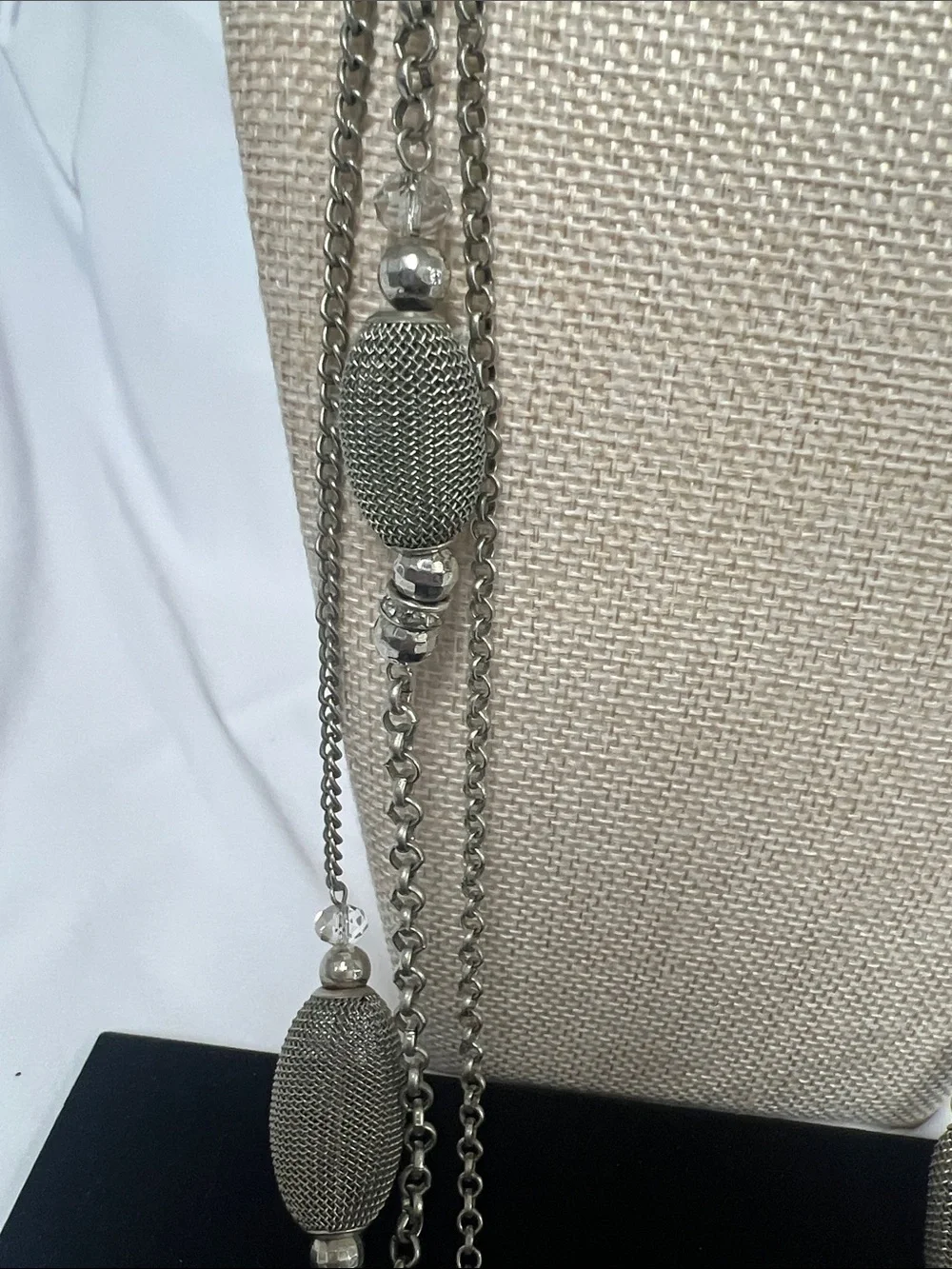 Silver Multi-Strand Beaded Long Necklace - Women Jewelry